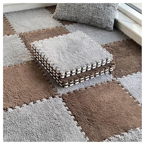 8 Ineinander Greifende Teppichfliesen, 30 cm Quadratische Bodenfliesenmatte Aus Plüschschaum, Dicke, Flauschige Teppiche, Puzzle-Spielmatte(Gray+Dark Brown,1cm) von NMVAWIPT