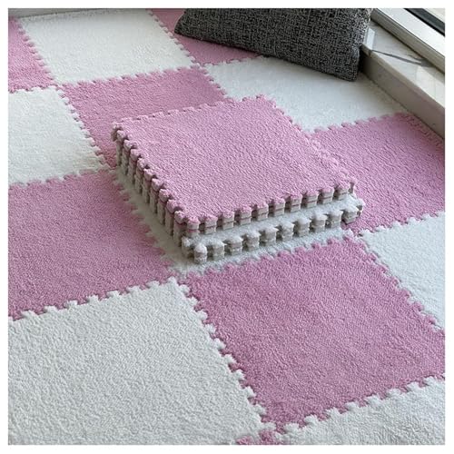 8 Ineinander Greifende Teppichfliesen, 30 cm Quadratische Bodenfliesenmatte Aus Plüschschaum, Dicke, Flauschige Teppiche, Puzzle-Spielmatte(Pink+White,1cm) von NMVAWIPT