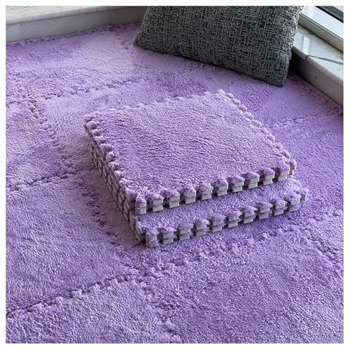 8 Ineinander Greifende Teppichfliesen, 30 cm Quadratische Bodenfliesenmatte Aus Plüschschaum, Dicke, Flauschige Teppiche, Puzzle-Spielmatte(Purple,1cm) von NMVAWIPT