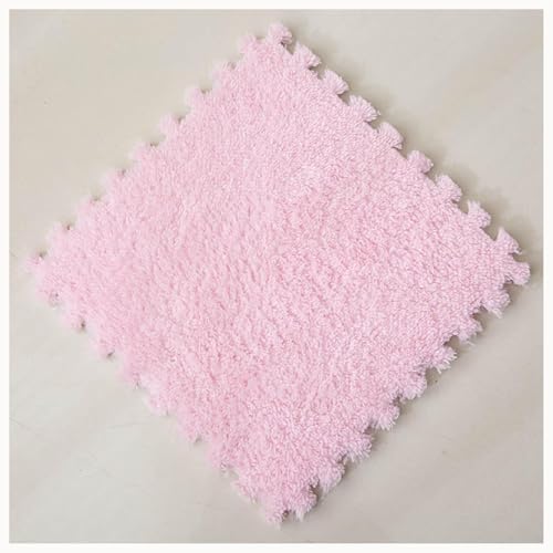 80 Stück Quadratische Puzzlematten, Ineinander Greifende Schaumstoff-Teppichfliesen, Flauschige Plüsch-Schaumstoff-Fußmatten(Pink) von NMVAWIPT