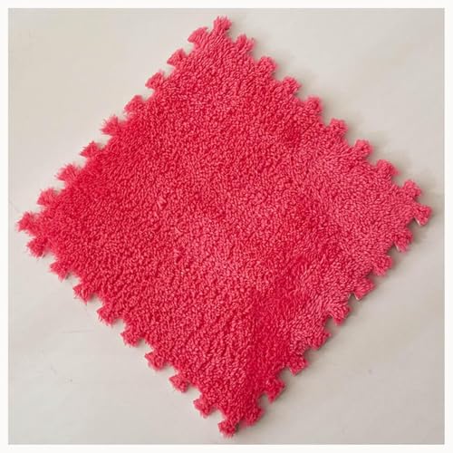 80 Stück Quadratische Puzzlematten, Ineinander Greifende Schaumstoff-Teppichfliesen, Flauschige Plüsch-Schaumstoff-Fußmatten(Rose Red) von NMVAWIPT