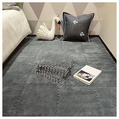 80-teilige Plüsch-Bodenmatte Aus Schaumstoff for Wohnzimmer Und Spielzimmer, 12 X 12 Zoll Große Quadrate, Flauschige Schaumstoffmatten-Fliesen(Gray) von NMVAWIPT