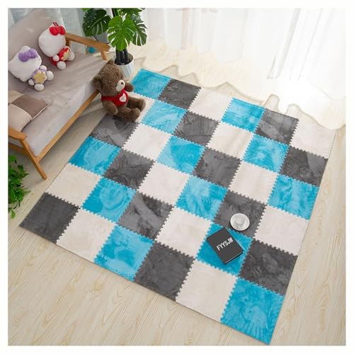 9 Ineinander Greifende Schaumstoff-Teppichfliesen for Schlafzimmer, 12 X 12 Zoll Plüsch-Puzzle-Teppich-Spielmatte for Den Kletterbereich, Bodenmattenfliesen(Blue+White+Gray) von NMVAWIPT