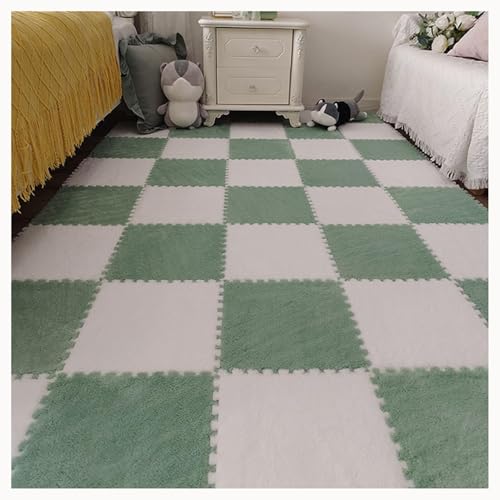 9 Stück 24 X 24 Zoll Eva-Plüsch-Ineinander Greifende Schaumstoff-Teppichfliesen, Rutschfester Teppich, Puzzlematten Als Bodenschutzmatte(Green+White) von NMVAWIPT