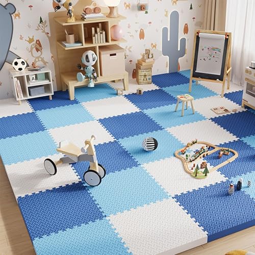 9-teiliges Spielset Aus Ineinandergreifenden Bodenfliesen Aus Rutschfestem Schaumstoff, 12 X 12 X 1 Zoll Extra Dicke Bodenmatte Aus Eva-Schaumstoff(White+Navy Blue+Sky Blue) von NMVAWIPT