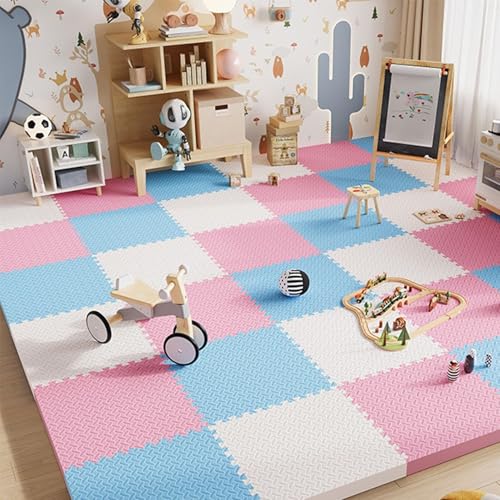 9-teiliges Spielset Aus Ineinandergreifenden Bodenfliesen Aus Rutschfestem Schaumstoff, 12 X 12 X 1 Zoll Extra Dicke Bodenmatte Aus Eva-Schaumstoff(White+pink+Sky Blue) von NMVAWIPT