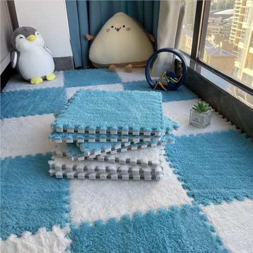 Interlocking Eva Foam Mats with Border, Puzzle Play Mats, Puzzle Rug, Baby Play Mat, Children's Eco Crawling Mat, Extra Thick Baby Foam Mat, Children's Rug(Blue and White,24PCS) von NMVAWIPT