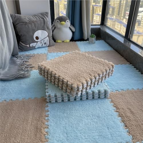 Interlocking Eva Foam Mats with Border, Puzzle Play Mats, Puzzle Rug, Baby Play Mat, Children's Eco Crawling Mat, Extra Thick Baby Foam Mat, Children's Rug(Khaki Blue,12PCS) von NMVAWIPT