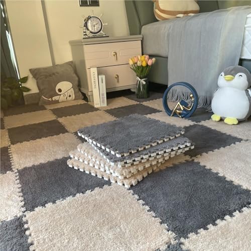 Interlocking Eva Foam Mats with Border, Puzzle Play Mats, Puzzle Rug, Baby Play Mat, Children's Eco Crawling Mat, Extra Thick Baby Foam Mat, Children's Rug(Khaki Gray,10PCS) von NMVAWIPT