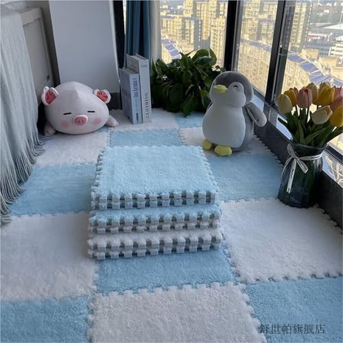 Kids Room Tiled Puzzle Play Mats, 12 X 12 X 0.4 Inch, Fluffy Eva Foam Mats, Living Room Area Rugs with Border, Interlocking Carpet for Home Playroom(Blue+White,100PCS) von NMVAWIPT