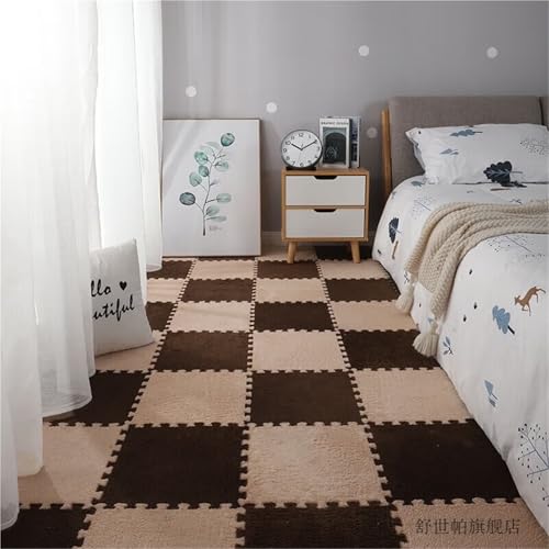 Kids Room Tiled Puzzle Play Mats, 12 X 12 X 0.4 Inch, Fluffy Eva Foam Mats, Living Room Area Rugs with Border, Interlocking Carpet for Home Playroom(Brown+Khaki,100PCS) von NMVAWIPT