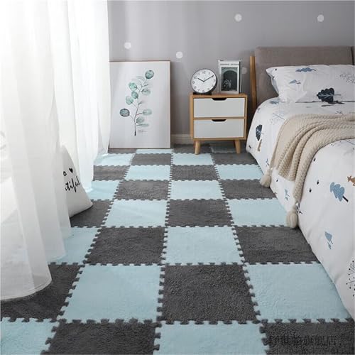 Kids Room Tiled Puzzle Play Mats, 12 X 12 X 0.4 Inch, Fluffy Eva Foam Mats, Living Room Area Rugs with Border, Interlocking Carpet for Home Playroom(Gray+Blue,10PCS) von NMVAWIPT