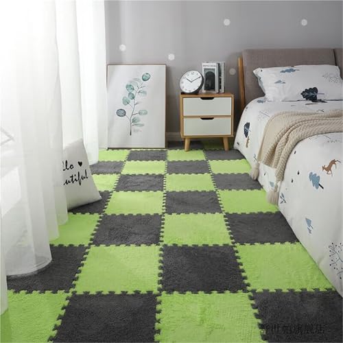 Kids Room Tiled Puzzle Play Mats, 12 X 12 X 0.4 Inch, Fluffy Eva Foam Mats, Living Room Area Rugs with Border, Interlocking Carpet for Home Playroom(Gray+Green,10PCS) von NMVAWIPT