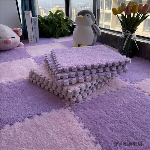 Kids Room Tiled Puzzle Play Mats, 12 X 12 X 0.4 Inch, Fluffy Eva Foam Mats, Living Room Area Rugs with Border, Interlocking Carpet for Home Playroom(Light pink+Purple,100PCS) von NMVAWIPT