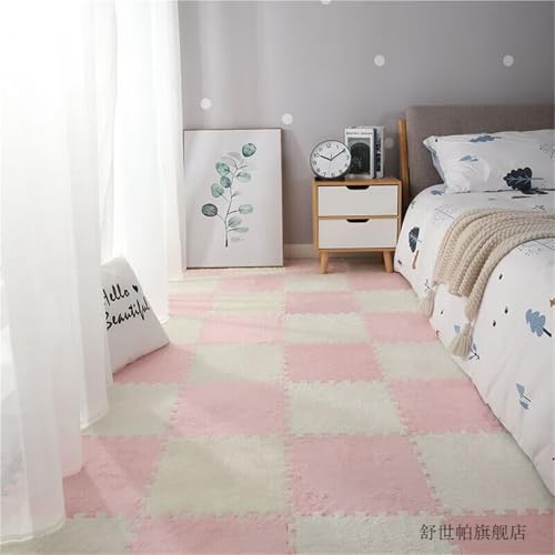 Kids Room Tiled Puzzle Play Mats, 12 X 12 X 0.4 Inch, Fluffy Eva Foam Mats, Living Room Area Rugs with Border, Interlocking Carpet for Home Playroom(Light pink+White,12PCS) von NMVAWIPT