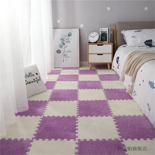 Kids Room Tiled Puzzle Play Mats, 12 X 12 X 0.4 Inch, Fluffy Eva Foam Mats, Living Room Area Rugs with Border, Interlocking Carpet for Home Playroom(Purple+White,16PCS) von NMVAWIPT