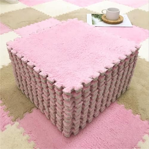 Kinderzimmer Gefliestes Puzzlespielmatten, Mit Grenze, 12 X 12 X 0,4 Zoll Ineinandergreifender Teppich, Eva -Schaummatten, Flauschige Teppiche Für Kinder(Light pink,100PCS) von NMVAWIPT