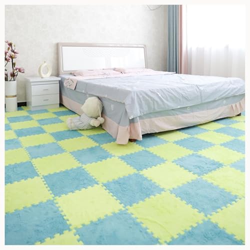 NMVAWIPT 40 Stück Ineinander Greifende Shaggy-Schaumstoff-Teppichfliesen, 12 X 12 Zoll, Weiche, rutschfeste Bodenmatte Aus Eva-Schaumstoff(Lake Blue+Fruit Green) von NMVAWIPT