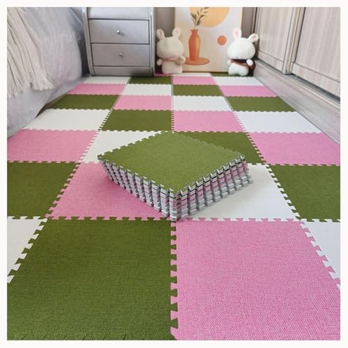 NMVAWIPT 9-teiliger Rutschfester, Waschbarer Teppich Mit Puzzleteilen, 24 X 24 Zoll, Quadratische Ineinandergreifende Schaumstoff-Teppichfliesen(Green+Pink+White) von NMVAWIPT