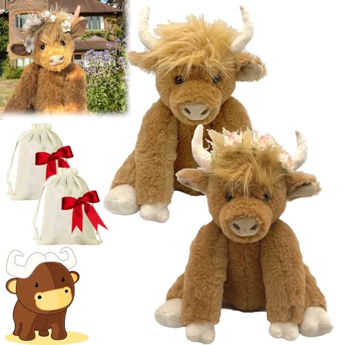 NNBWLMAEE Scottish Handmade Highland Cattle, Highland Cow Stuffed Animal, Realistic Scottish Cow Plush Toy, Scottish Highland Cow Plush, Highland Cow Decor, Gifts for Adults Boys Girls (2pcs D) von NNBWLMAEE