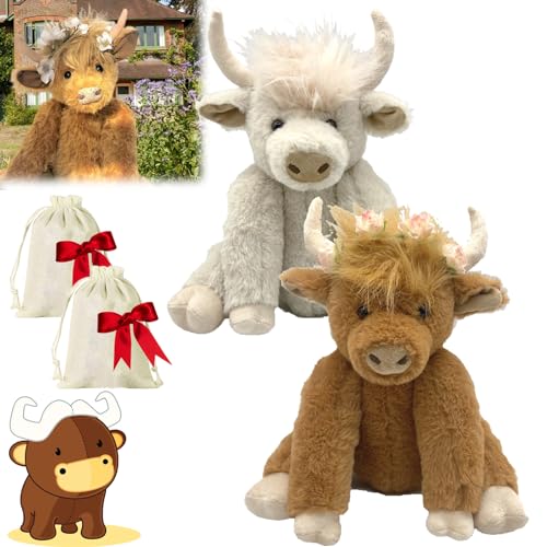 NNBWLMAEE Scottish Handmade Highland Cattle, Highland Cow Stuffed Animal, Realistic Scottish Cow Plush Toy, Scottish Highland Cow Plush, Highland Cow Decor, Gifts for Adults Boys Girls (2pcs G) von NNBWLMAEE