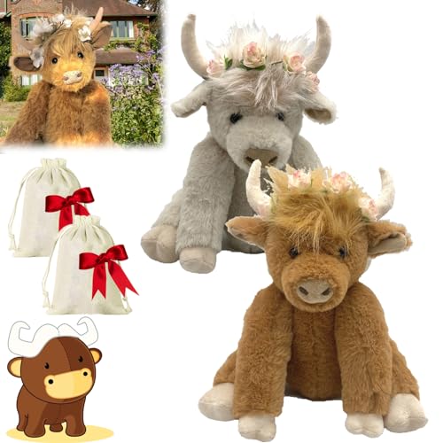 NNBWLMAEE Scottish Handmade Highland Cattle, Highland Cow Stuffed Animal, Realistic Scottish Cow Plush Toy, Scottish Highland Cow Plush, Highland Cow Decor, Gifts for Adults Boys Girls (2pcs I) von NNBWLMAEE