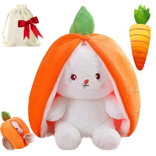 NNBWLMAEE Strawberry Bunny Transformed Into Little Rabbit, Strawberry and Carrot Reversible Bunny Plush, Easter Rabbit Toys with Zipper, Cute Bunny Plushie Birthday Gift for Boys Girls (Carrot,10IN) von NNBWLMAEE