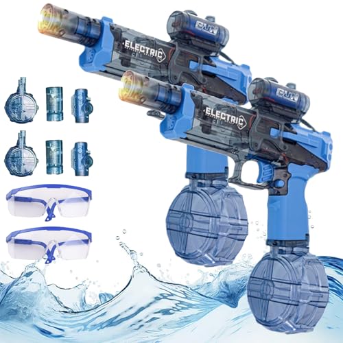 Ultimate Battle Blaster, Kontinuierlich Arbeitender Hochdruck- Und Leistungsstarker Handwasserwerfer Mit Großer Reichweite, Stark Wasserpistole Elektrisch Mit Feuereffekten (Blau*2) von NNBWLMAEE