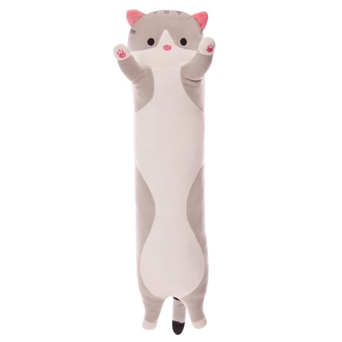 NNCSNE 110CM Kuscheltier Katzen Plüsch Kissen, Katze Kuscheltier Stofftier Lange, Stofftiere Katzen, für Freunde Kinder Dekoration, Geburtstag, Valentinstag, Weihnachten (110CM,Grey) von NNCSNE