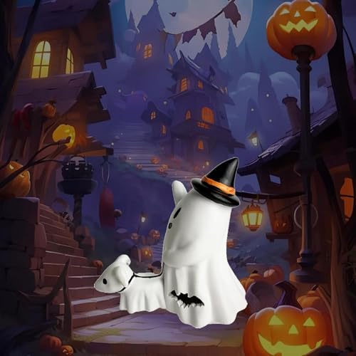 NNCSNE Halloween Ghost Walking Dog Statue,Ghost Walking His Ghost Dog Halloween Ghost Dog Statuen Spooky Ghost Dog,Halloween Figurine Home Tabletop Decorations von NNCSNE