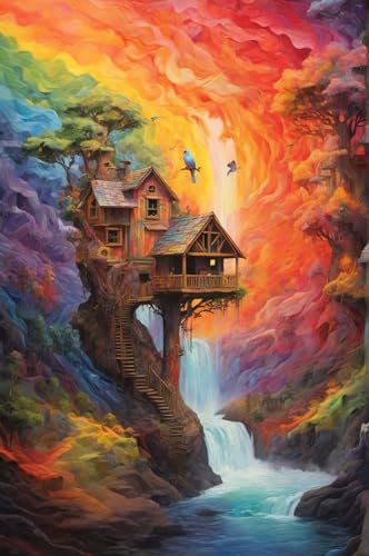 Erwachsenen Puzzle 1000 Teile Klassisches Puzzle Aus Holz Baumhaus, Wasserfall, Fliegende Vögel Unter Bunten Wolken Das Entfesselt Kreativität Home Decor Artwork Kreative Spiele Sammlung Geschenke von NNNGTAOCER