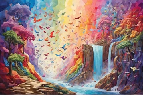 Erwachsenen Puzzle 1000 Teile Klassisches Puzzle Aus Holz Bunte Schmetterlinge Und Große Bäume Unter Dem Wasserfall Das Entfesselt Kreativität Home Decor Artwork Kreative Spiele Sammlung Geschenke von NNNGTAOCER