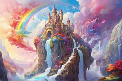 Erwachsenen Puzzle 1000 Teile Klassisches Puzzle Aus Holz Burg Und Regenbogen Über Wasserfall Das Entfesselt Kreativität Home Decor Artwork Kreative Spiele Sammlung Geschenke von NNNGTAOCER