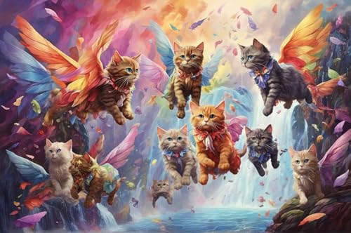 Erwachsenen Puzzle 1000 Teile Klassisches Puzzle Aus Holz Eine Gruppe Von Katzen, Die Unter Einem Wasserfall Fliegen Das Entfesselt Kreativität Home Decor Artwork Kreative Spiele Sammlung Geschenke von NNNGTAOCER