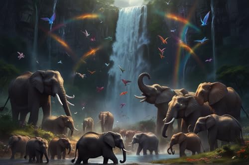 Erwachsenen Puzzle 1000 Teile Klassisches Puzzle Aus Holz Elefantenherde Unter Den Rainbow Falls Das Entfesselt Kreativität Home Decor Artwork Kreative Spiele Sammlung Geschenke von NNNGTAOCER