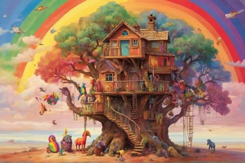 Erwachsenen Puzzle 1000 Teile Klassisches Puzzle Aus Holz Holzhausleitern Und Tiere Unter Dem Regenbogen Das Entfesselt Kreativität Home Decor Artwork Kreative Spiele Sammlung Geschenke von NNNGTAOCER