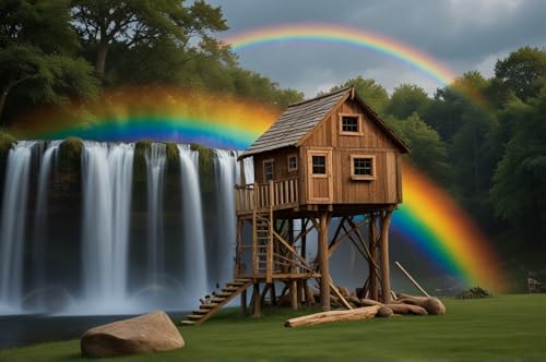 Erwachsenen Puzzle 1000 Teile Klassisches Puzzle Aus Holz Regenbogen-Wasserfälle Und Holzhäuser Das Entfesselt Kreativität Home Decor Artwork Kreative Spiele Sammlung Geschenke von NNNGTAOCER