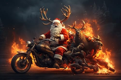 Erwachsenen Puzzle 1000 Teile Klassisches Puzzle Aus Holz Weihnachtsmann Und Elch Auf Einem Motorrad In Flammen Das Entfesselt Kreativität Home Decor Artwork Kreative Spiele Sammlung Geschenke von NNNGTAOCER