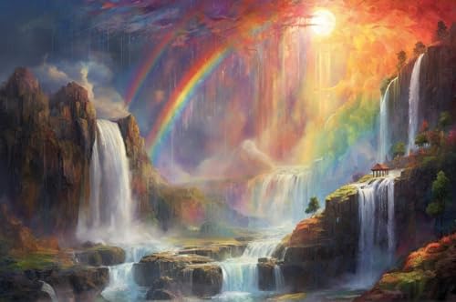 Erwachsener Puzzle 500 Teile Aus Holz Puzzle Alpenwasserfall Unter Einem Regenbogen Das Entfesselt Kreativität Home Decor Artwork Kreative Spiele Sammlung Geschenke von NNNGTAOCER