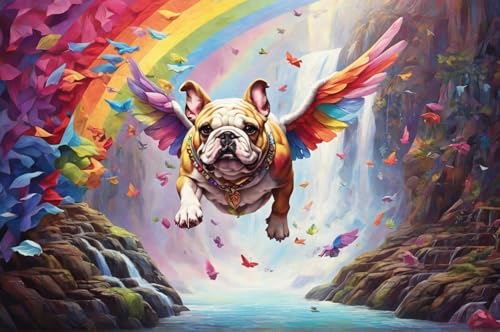 Erwachsener Puzzle 500 Teile Aus Holz Puzzle Bulldogge Fliegt Unter Einem Regenbogen Das Entfesselt Kreativität Home Decor Artwork Kreative Spiele Sammlung Geschenke von NNNGTAOCER