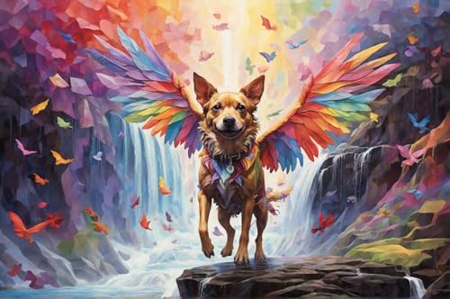 Erwachsener Puzzle 500 Teile Aus Holz Puzzle Bunte Geflügelte Hunde Und Wasserfälle Das Entfesselt Kreativität Home Decor Artwork Kreative Spiele Sammlung Geschenke von NNNGTAOCER