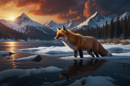 Erwachsener Puzzle 500 Teile Aus Holz Puzzle Ein Fuchs Im Fluss Unter Einem Schneebedeckten Berg Das Entfesselt Kreativität Home Decor Artwork Kreative Spiele Sammlung Geschenke von NNNGTAOCER