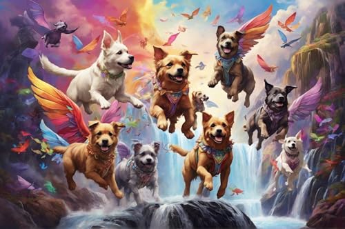 Erwachsener Puzzle 500 Teile Aus Holz Puzzle EIN Rudel Hunde, Die Unter Einem Wasserfall Fliegen Das Entfesselt Kreativität Home Decor Artwork Kreative Spiele Sammlung Geschenke von NNNGTAOCER