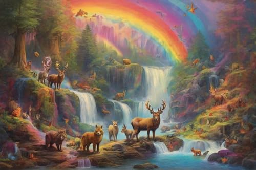 Erwachsener Puzzle 500 Teile Aus Holz Puzzle Elche Und Füchse Unter Den Rainbow Falls Das Entfesselt Kreativität Home Decor Artwork Kreative Spiele Sammlung Geschenke von NNNGTAOCER