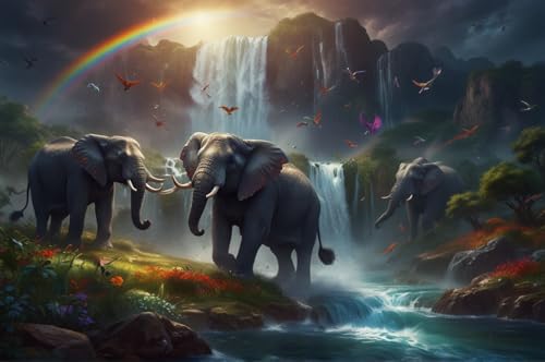 Erwachsener Puzzle 500 Teile Aus Holz Puzzle Elefant Unter Rainbow Falls Das Entfesselt Kreativität Home Decor Artwork Kreative Spiele Sammlung Geschenke von NNNGTAOCER