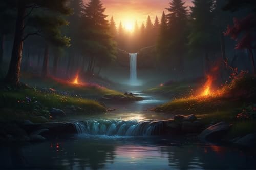 Erwachsener Puzzle 500 Teile Aus Holz Puzzle Fluss Und Feuerschein Im Wald Bei Sonnenuntergang Das Entfesselt Kreativität Home Decor Artwork Kreative Spiele Sammlung Geschenke von NNNGTAOCER