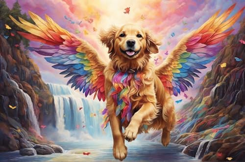 Erwachsener Puzzle 500 Teile Aus Holz Puzzle Glückliche Golden Retriever Fliegen Über Wasserfälle Das Entfesselt Kreativität Home Decor Artwork Kreative Spiele Sammlung Geschenke von NNNGTAOCER