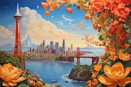 Erwachsener Puzzle 500 Teile Aus Holz Puzzle Golden Gate Bridge Und Lotusblumen Auf Dem Wasser Das Entfesselt Kreativität Home Decor Artwork Kreative Spiele Sammlung Geschenke von NNNGTAOCER