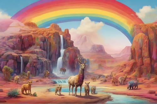 Erwachsener Puzzle 500 Teile Aus Holz Puzzle Hirsche Am Fluss Unter Dem Regenbogen Das Entfesselt Kreativität Home Decor Artwork Kreative Spiele Sammlung Geschenke von NNNGTAOCER