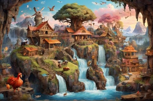 Erwachsener Puzzle 500 Teile Aus Holz Puzzle Holzhaus Auf Einem Fantasiewasserfall Das Entfesselt Kreativität Home Decor Artwork Kreative Spiele Sammlung Geschenke von NNNGTAOCER